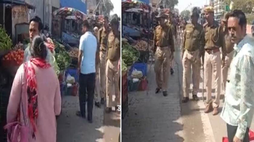 ट्रैफिक पुलिस सड़क पर रखा सामान हटवाया